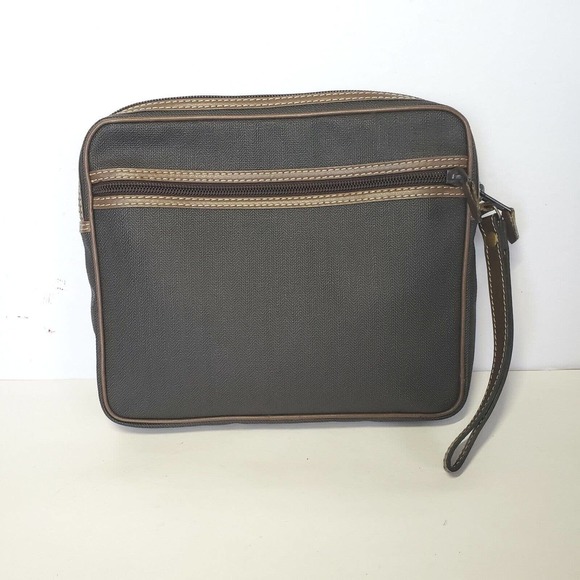 Dunhill Wristlet Pouch Men's Bag Large 9x8 Brown Logo Designer Coated Canvas - Picture 2 of 11